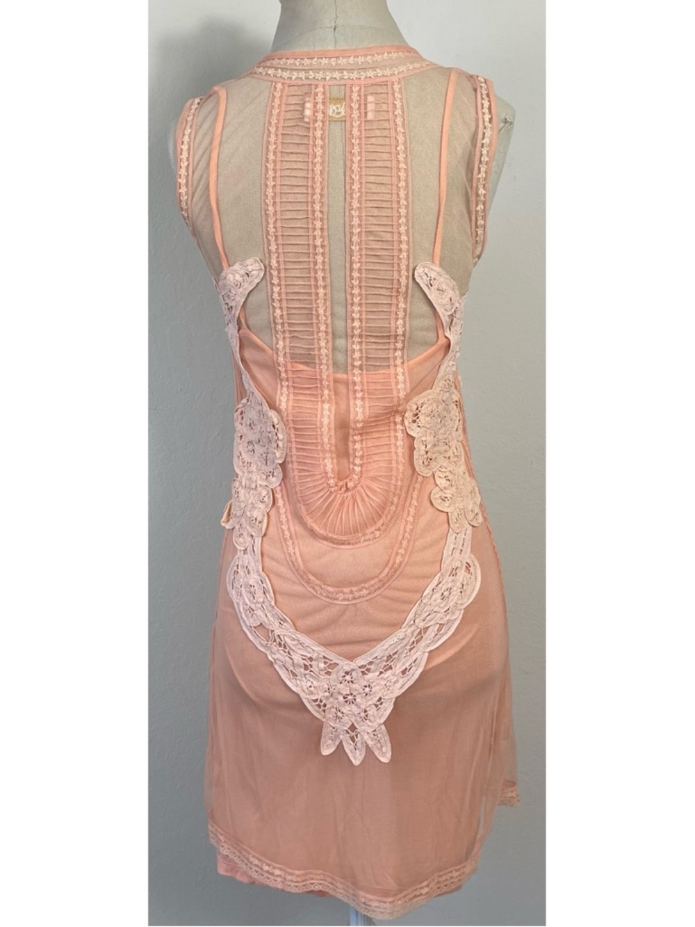 Candela x Free People Elle Pink Sheer Mesh Lace Mini Dress - Picture 3 of 3